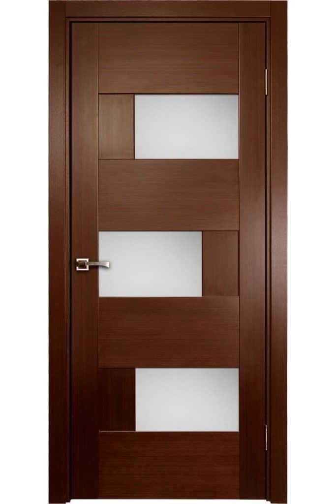 Bathroom wooden door with small glass panels