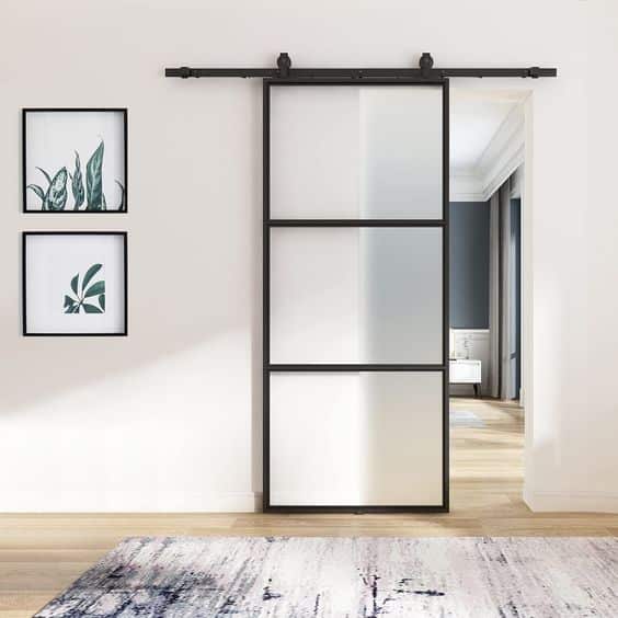 Sliding glass bathroom door with aluminium frames