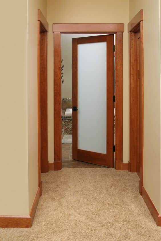 Wooden frame glass bathroom door