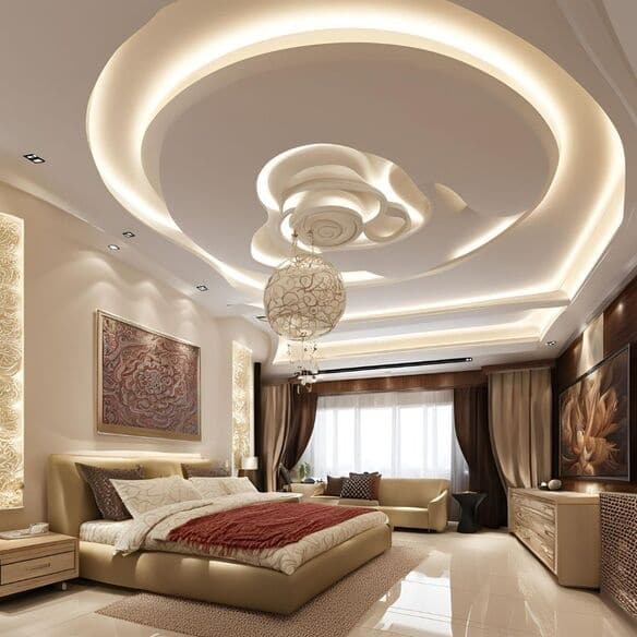 Swirling Circles POP Ceiling Bedroom Design