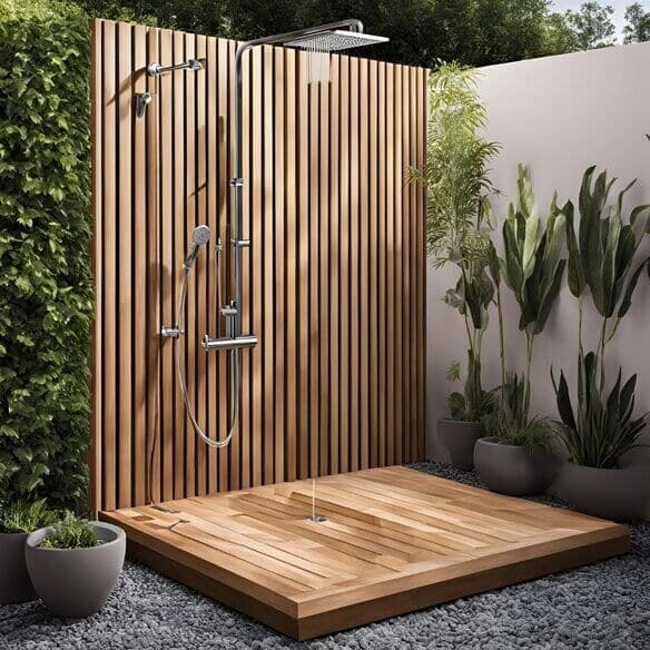 Wooden outdoor shower floor